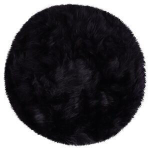 Faux Fur Round Rug Fluffy Area Rugs for Bedroom 3 x 3 Feet Black